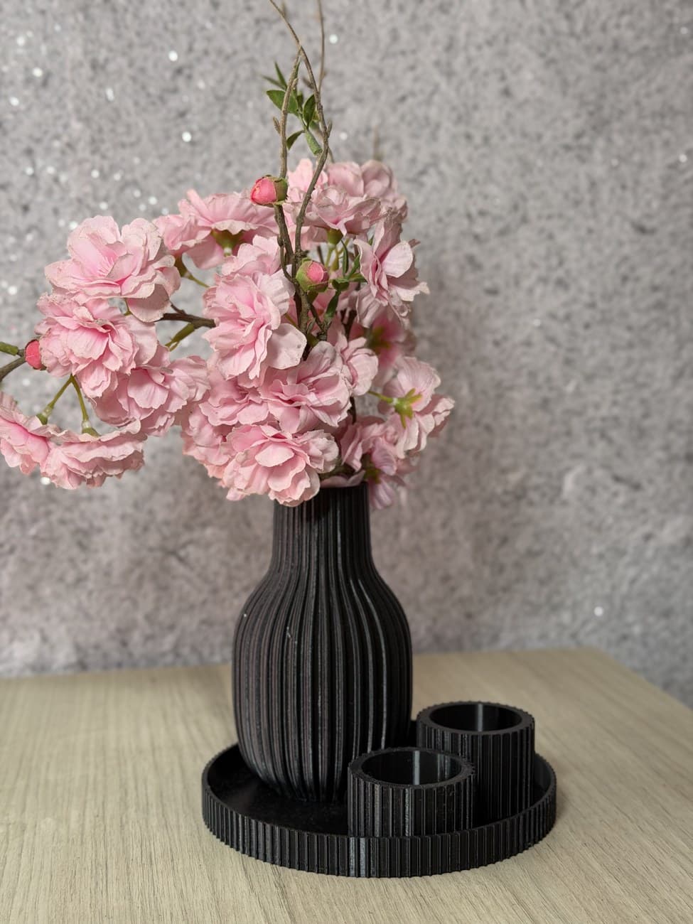 Vaso Decorativo com Bandeja e Porta-Velas